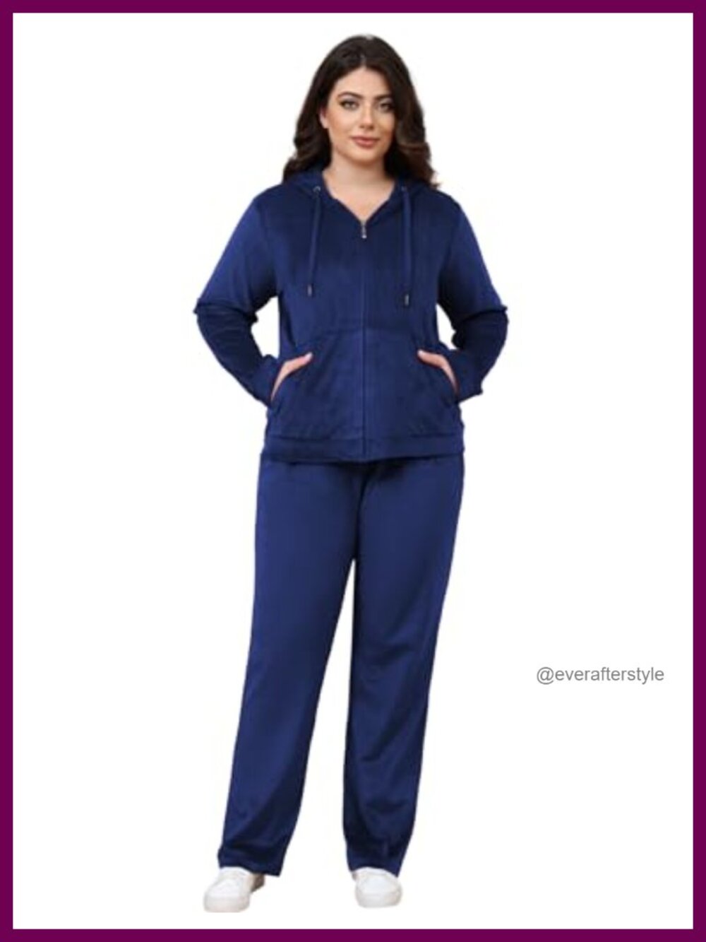 Plus Size Velour Tracksuit 2 Piece Zip Hoodie Straight Leg Pants Set